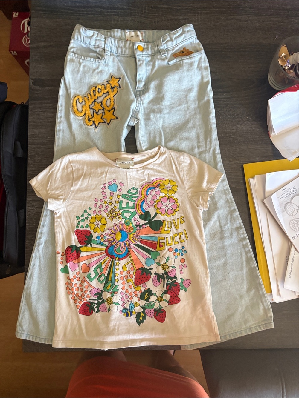 Gucci Light Blue Jeans with White Graphic Tee